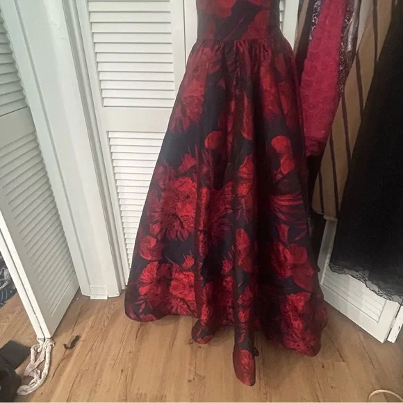 Jovani 03931 Strapless embroidered floor length ball Gown red & navy size 4,6,8